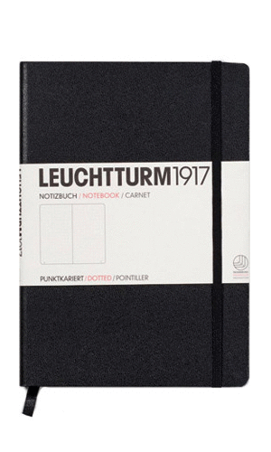 Leuchtturm, Medium (A5) Hardcover, Dotted, Black: libreta punteada, 249 hojas numeradas