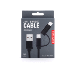 2 in 1 Braided Cable, Black: cable USB para celular (US237-BK)