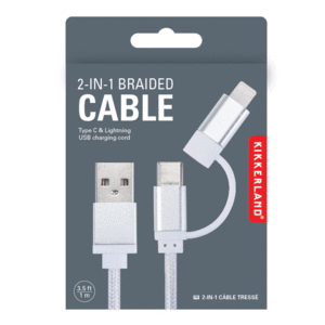 2 in 1 Braided Cable, Silver: cable USB para celular (US237-SI)