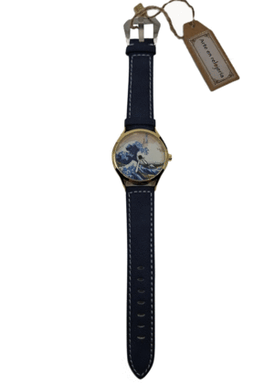 Hokusai, la ola, chica, cobre, azul marino: reloj de pulsera