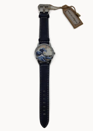 Hokusai, la ola, chica, plateado, azul marino: reloj de pulsera