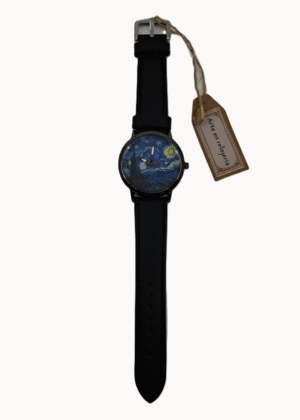 Van Gogh, la noche estrellada, mediana, negro, negra: reloj de pulsera