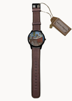 Van Gogh, el dormitorio en Arlés, mediana, negro mate, rosa palo: reloj de pulsera