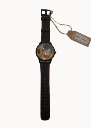 Klimt, el beso, mediana, negro mate, café: reloj de pulsera