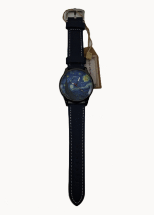 Van Gogh, la noche estrellada, grande, negro, azul mate: reloj de pulsera