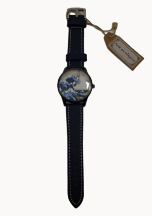 Hokusai, la ola, grande, negro, azul mate: reloj de pulsera
