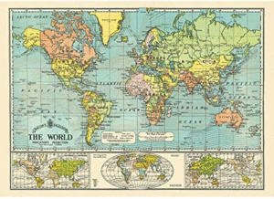 World Map 6, Vintage Poster: papel decorativo