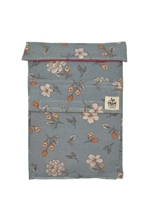 Leer me enciende, flores azul: portalibros de tela