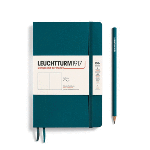 Leuchtturm, Paperback (B6+), Plain, Softcover, Pacific Green: libreta blanca, 123 hojas numeradas