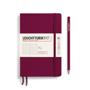 Leuchtturm, Paperback (B6+) Dotted, Softcover, Port Red: libreta punteada, 123 hojas numeradas