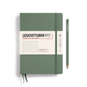 Leuchtturm, Hardcover Medium (A5), Dotted, Olive: libreta punteada, 251 hojas numeradas