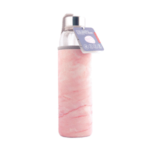 Pink Marble Glass Bottle + Sleeve: botella para agua (CU271)