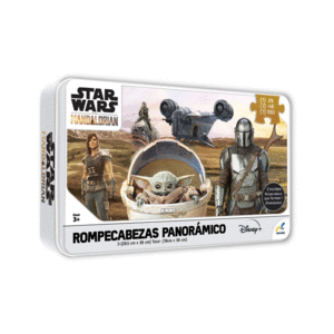 Star Wars, The Mandalorian, 3 en 1: rompecabezas panoramico, estuche de metal, 24,48 y 100 piezas