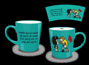Mafalda, Felipe, azul: taza de cerámica