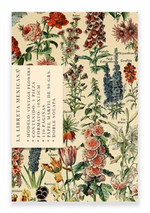 Chile Cabrón, pictóricas, Vintage Flowers: libreta cosida 10x15 cm