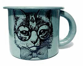 Retro Cat con lentes: taza de peltre (PA18)