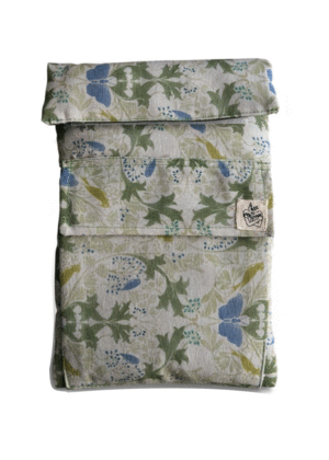 Leer me enciende, hojas verdes y azules: portalibros de tela