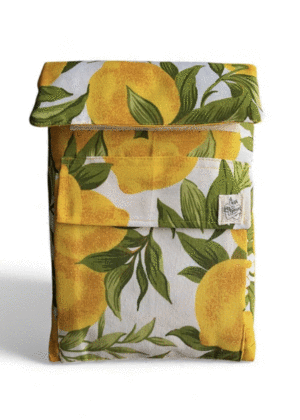 Leer me enciende, limones: portalibros de tela