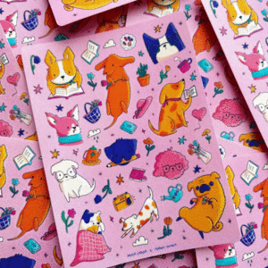 Paola Carola, perritos lectores, stickers: planilla de stickers