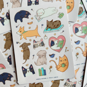 Paola Carola, perritos y gatitos lectores, stickers: planilla de stickers