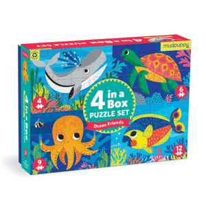 Ocean Friends, 4 in a Box: set de 4 rompecabezas, 4, 6, 9, 12 piezas