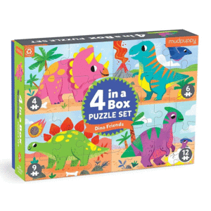 Dino Friends, 4 in a Box: set de 4 rompecabezas, 4, 6, 9, 12 piezas