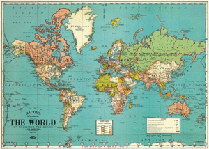 World Map 4, Vintage Poster: papel decorativo