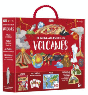 Mega atlas de los volcanes: set de rompecabezas 500 piezas, libro, cartas y figuras