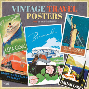 Vintage Travel Posters, 16 Month: calendario de pared 2026
