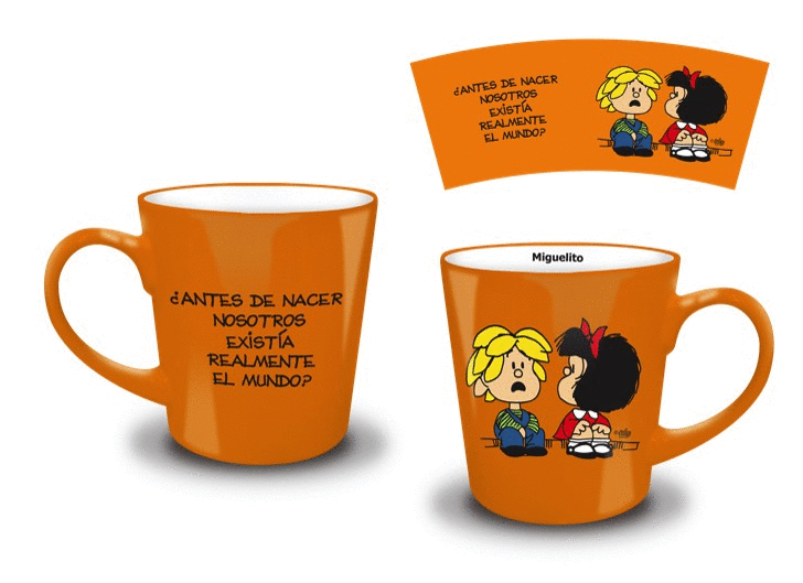Mafalda, Miguelito, naranja: taza de cerámica. Tazas. Cafebrería El Péndulo