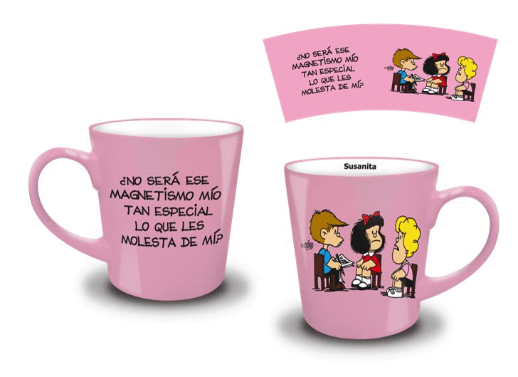 Mafalda, Susanita, rosa: taza de cerámica. Tazas. Cafebrería El Péndulo